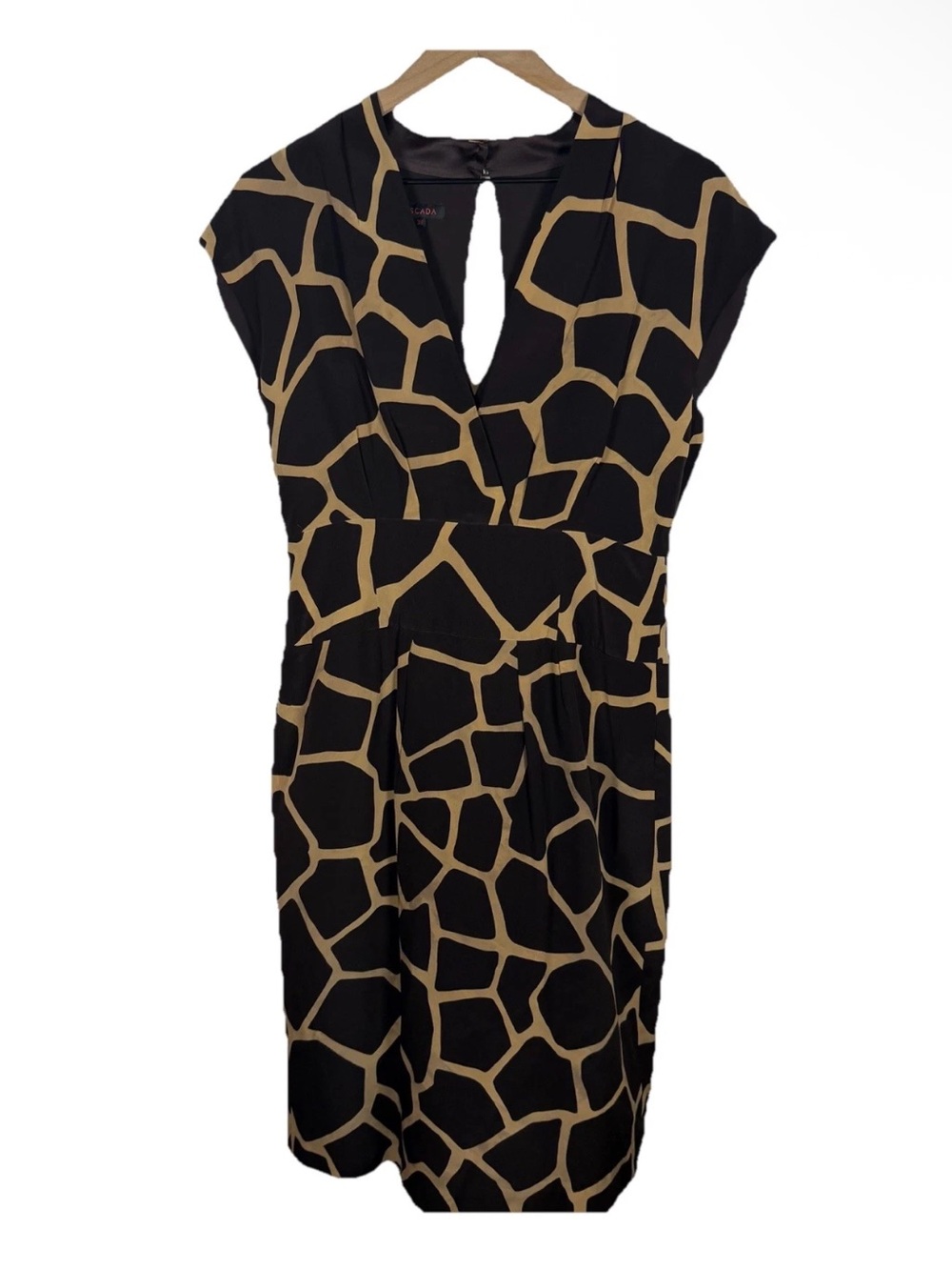 Escada 100% Silk Sheath Midi Dress EU 38 US 8 Cap Sleeve Luxury Animal Print